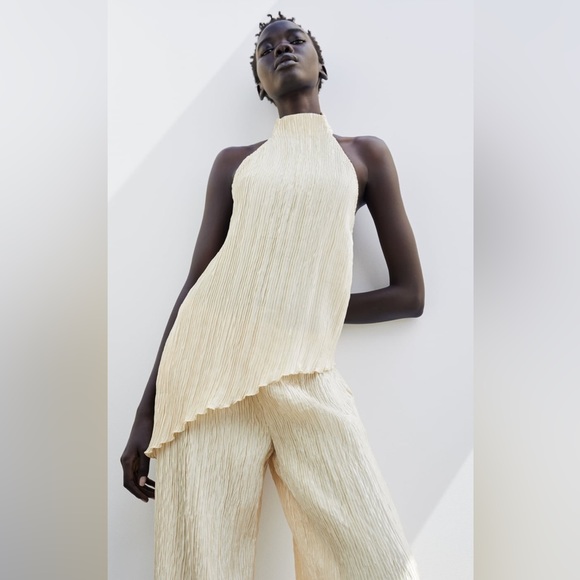 Zara Sold Out Assymetrical Hem Halter Top and Pants Set - Picture 1 of 7